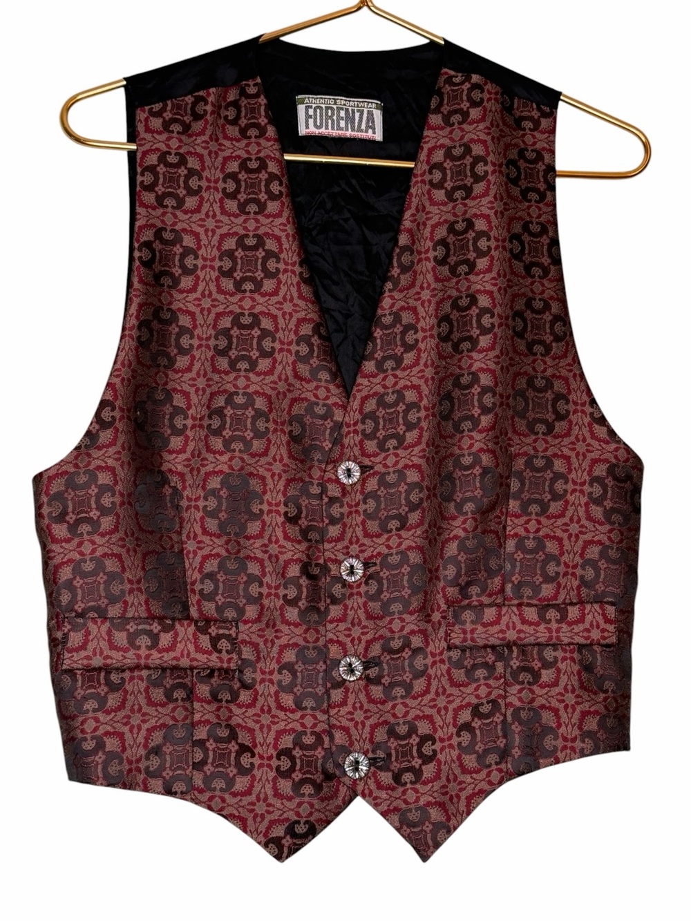 Vintage 90s Forenza Burgundy & Black Jacquard Pattern Dress Vest